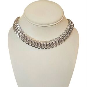 Vintage Signed Germany Silver Flat Weaved Chain Choker Necklace